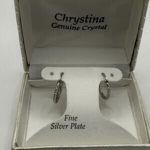 Chrystina Silver Hoop Earrings Genuine Crystal Fine Silver Plated Classic